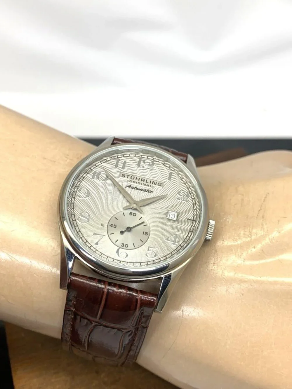Stuhrling Men's Watch 171 Automatic Gray Dial Silver Brown Leather Band 40mm